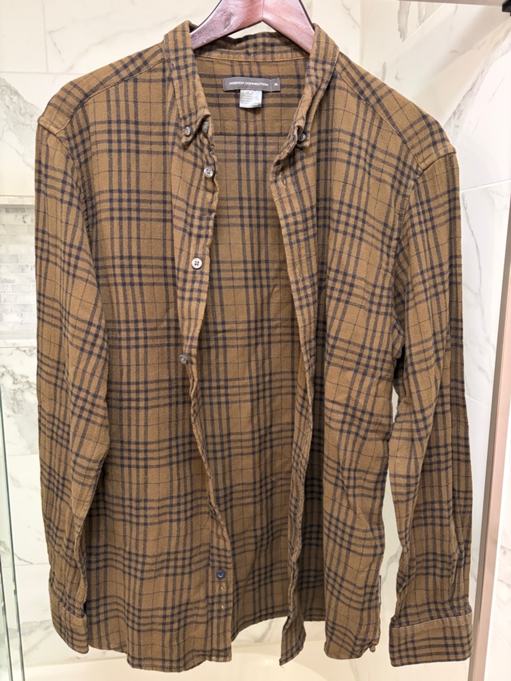 French Connection Camel and Black Plaid Shirt
